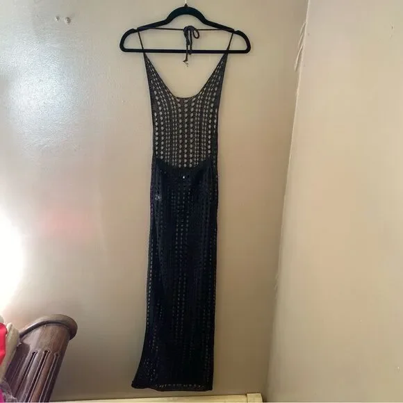 Superdown Renata Dress black sheer halter swim cover up mesh midi maxi Revolve - Picture 10 of 10